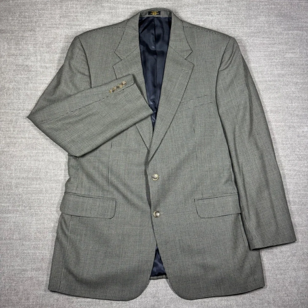 Stafford Mens Worsted Wool Micro Houndstooth Blazer Sport Coat 45L